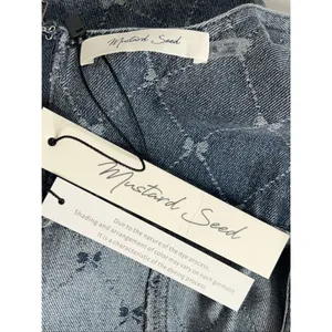 Mustard Seed Washed Denim Bow Sleeveless Jean Jumper Dress Women's Small thumbnail 6