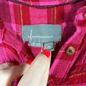 Anthropologie Pink Plaid Isadora‎ Henley Flannel Top thumbnail 3