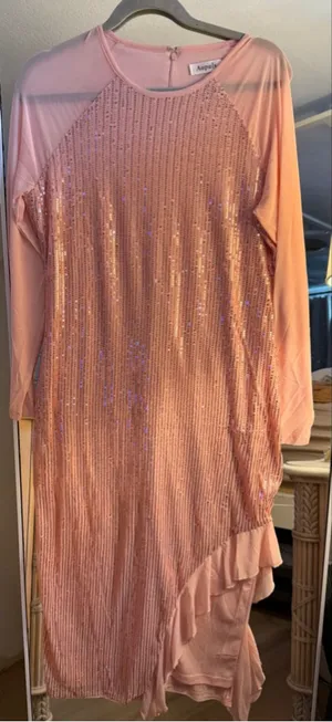 NEW Pink Sparkly Sleeves Cocktail Semi Formal Prom Dress XL thumbnail 1