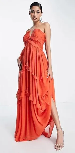 ASOS NWT DESIGN halter neck key hole detail tiered maxi dress in orange thumbnail 6