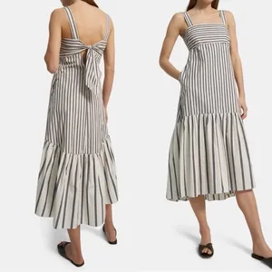 NWT THEORY Tie-Back Dress in Striped White Black Cotton Poplin Sz M thumbnail 2