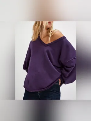 Free People We The Free Venice V-Neck Sweatshirt - Sour Grape Purple - XS thumbnail 5