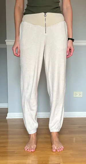 Aerie Women’s S Sherpa Fleece Jogger Pants Cream White Cozy Lounge Zip Waist thumbnail 1