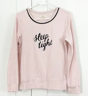 Kate Spade XS Pink, Black Knit Long Sleeve Sleep Tight Pajama Loungewear Top thumbnail 1