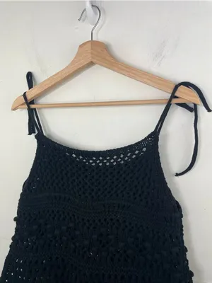 ZARA Black Crochet Knit Tie Strap Crop Tank Top Boho Festival Beach Cover-Up S thumbnail 9
