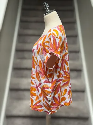 Cynthia Rowley Linen Boxy Floral Blouse Pink Coastal Beach Vacation Women’s XL‎ thumbnail 3