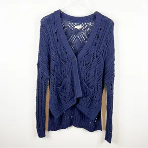 Anthropologie Pilcro Open Stitch Cardigan XS Blue Single‎ Button Coastal Chic thumbnail 2