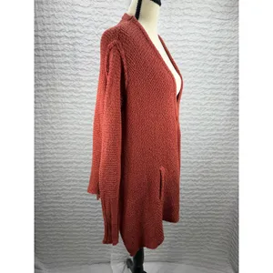 Free People Terracotta Rust Orange Popcorn Knit Open Front Cardigan Sweater XS thumbnail 2