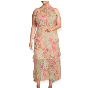 ALEX MARIE Fiona Halter Floral Asymmetric Hem Ruffled Maxi Dress Size 20W NEW thumbnail 11