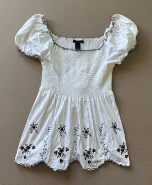 Y2K Era Willi Smith Embroidered Smocked Peasant Top thumbnail 1