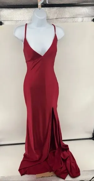 Portia and Scarlett Prom Gown Maxi Dress Women Size 4 Red Slit Lace Up Back thumbnail 1