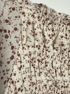 Cotton Candy Cream Crop Top with Brown Floral Print Medium Festival thumbnail 2