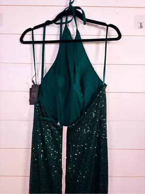 Mac Duggal 26622 Sequined Halter Neck Emerald Green Gown, NEW, Size 10 MSRP $398 thumbnail 10