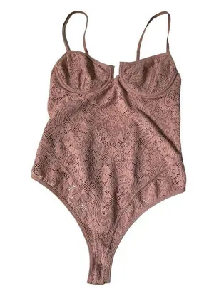 Out From Under Pink Lace Stretch Bodysuit Women's Size Small | 51-25 thumbnail 1