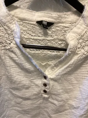 Frye White Crochet-Yoke Button V-Neck Cap Sleeve Top thumbnail 3