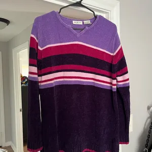 Purple and Pink Striped Women's Sweater thumbnail 1