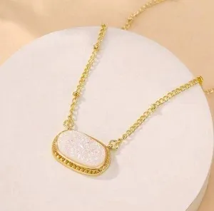White Sparkle Oval Pendant Necklace thumbnail 1