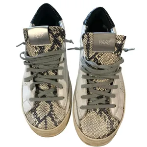 P448 John Sneakers 40 10 White Snakeskin Silver Leather Low Top Italy Edgy thumbnail 2