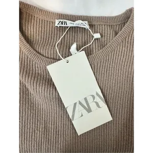 Zara Ribbed Long Sleeve Crop Top Brown Size M Crew Neck Knit Casual thumbnail 10