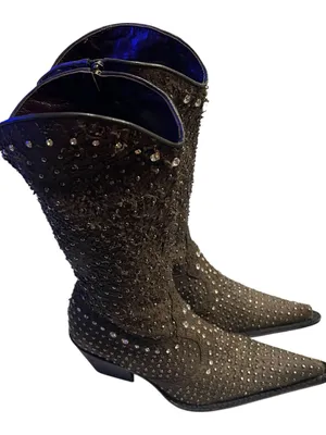 Maria Grazia Ripari Rhinestone Western Cowboy Boots Distressed Sparkle Glam 37 thumbnail 6