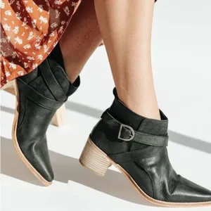 Free People Back Loop Ankle Cowboy Boots Pointed Toe Washed Black Western 40 thumbnail 1