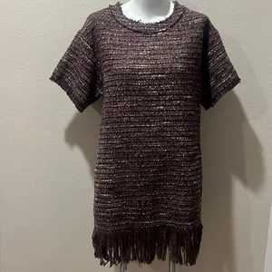 Astr the label brown patterned multicolor tweed short sleeve dress thumbnail 2