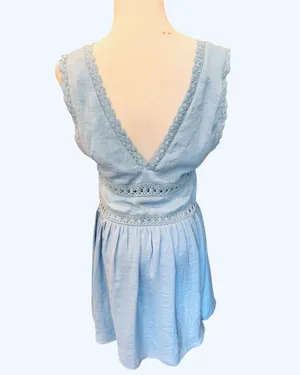 NWT ASOS Light Blue Mini Dress Vneck Sleeveless Crochet 6 S thumbnail 4