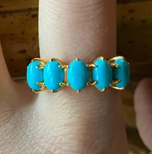 Premium Kingman Turquoise Sterling Silver Ring Size 8 Blue thumbnail 1