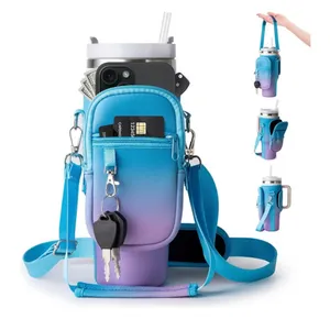 Water Bottle Carrier w/ Phone Pocket Insulated Neoprene Holder Crossbody Strap thumbnail 5