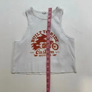 Garage Built To Ride Moto Graphic Ribbed Crop Tank Top White Size S thumbnail 6