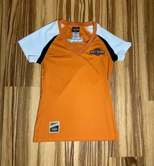 Harley-Davidson Morgantown WV Orange and White V-Neck Tee thumbnail 1