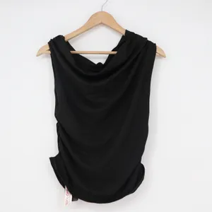 Romwe Black Cowl Neck Ruched Sleeveless Top XL Solid Minimalist Side Draped Tank thumbnail 6
