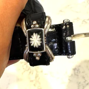 Vintage Brighton black leather embossed silver tone hardware floral accents thumbnail 7