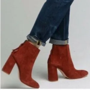 Able Rust Suede High Block Heel Ankle Booties Brown Size 9.5 thumbnail 1