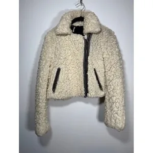 Free‎ People Shaggy Faux Sherpa Moto Cream Jacket Coat Size XS Boho Apres Ski thumbnail 3