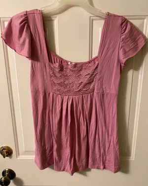 Studio Y Pink lace flutter sleeve Top size L Y2k thumbnail 1