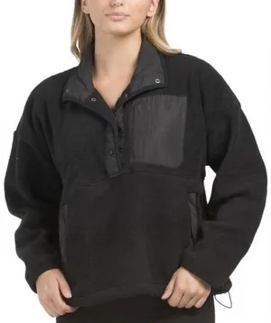 Wilo The Label Fleece Pullover Womens Medium Black Snap Mock Neck Sherpa‎ Jacket thumbnail 1