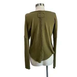 We The Free Come Get It V Neck‎ Cotton Blend Top Adventurer Green Boho M thumbnail 3