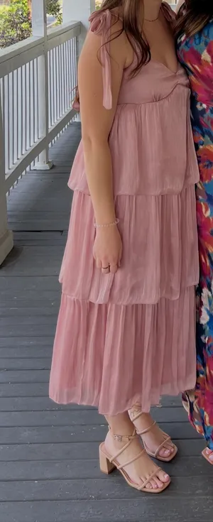 Lush Clothing Tiered Cut-Out Metallic Thread Maxi Dress S thumbnail 3
