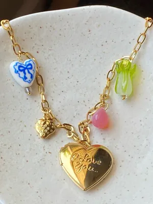 Handmade vintage cottage retro boho fairy coquette style quality material mix gold tone stainless steel necklace🩷 thumbnail 3