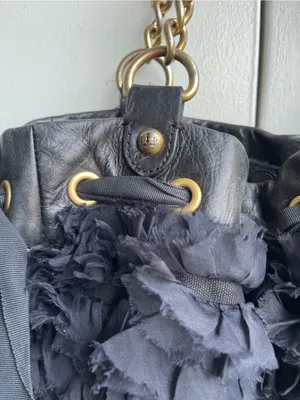Juicy Couture Daydreamer Luxe Black Chiffon Leather Bow Gold Chain Y2K Bag thumbnail 6