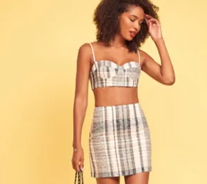 Reformation Loma Grey Plaid Crop Tank Top NWT Size 4 thumbnail 2
