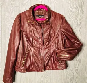 Wilson's Leather brown / red long sleeve soft jacket coat genuine leather large thumbnail 1