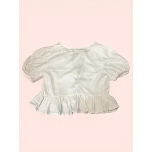 Liberty Love White Linen‎ Blend Tie Front Puff Sleeve Peplum Top XS thumbnail 3