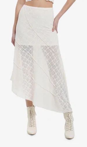 Asymmetrical Cream Lace Midi Skirt thumbnail 1