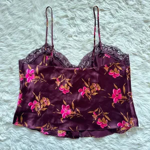 Victoria’s Secret Cami Vintage Gold Label Lace Trim Button Front Floral Purple M thumbnail 3