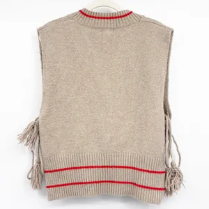 Free People Womens All Star Stripe Tassel Boho Festival Poncho Sweater Vest OS thumbnail 7