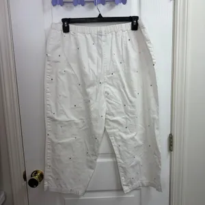 Vintage Classic Elements white embroidered polka dot capri‎ cropped pants cotton thumbnail 7