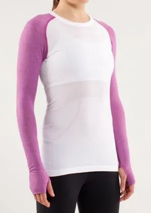 lululemon White and Purple Swiftly Tech Long-Sleeve Shirt Size 6 thumbnail 1