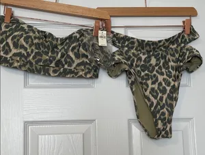 aerie Olive & Black Leopard Print Bikini Set thumbnail 1